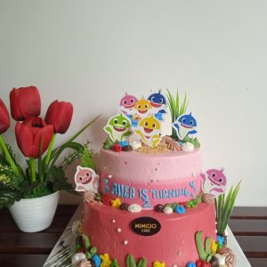Kue Ulang Tahun Custom Cake 2 Tingkat Tema Baby Shark