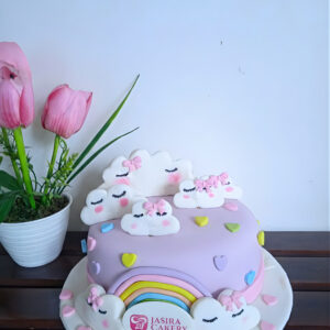 Custom Cake Fondant Tema Clouds and Rainbow by Jasira Cakery