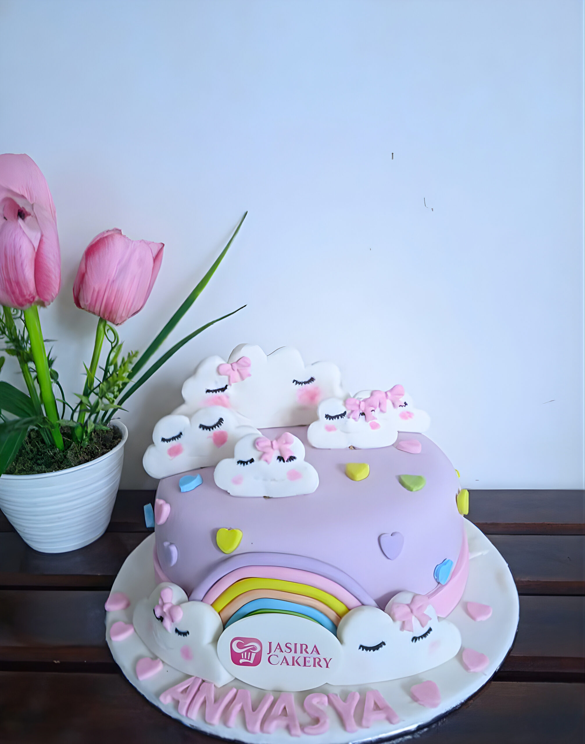 Custom Cake Fondant Tema Clouds and Rainbow by Jasira Cakery
