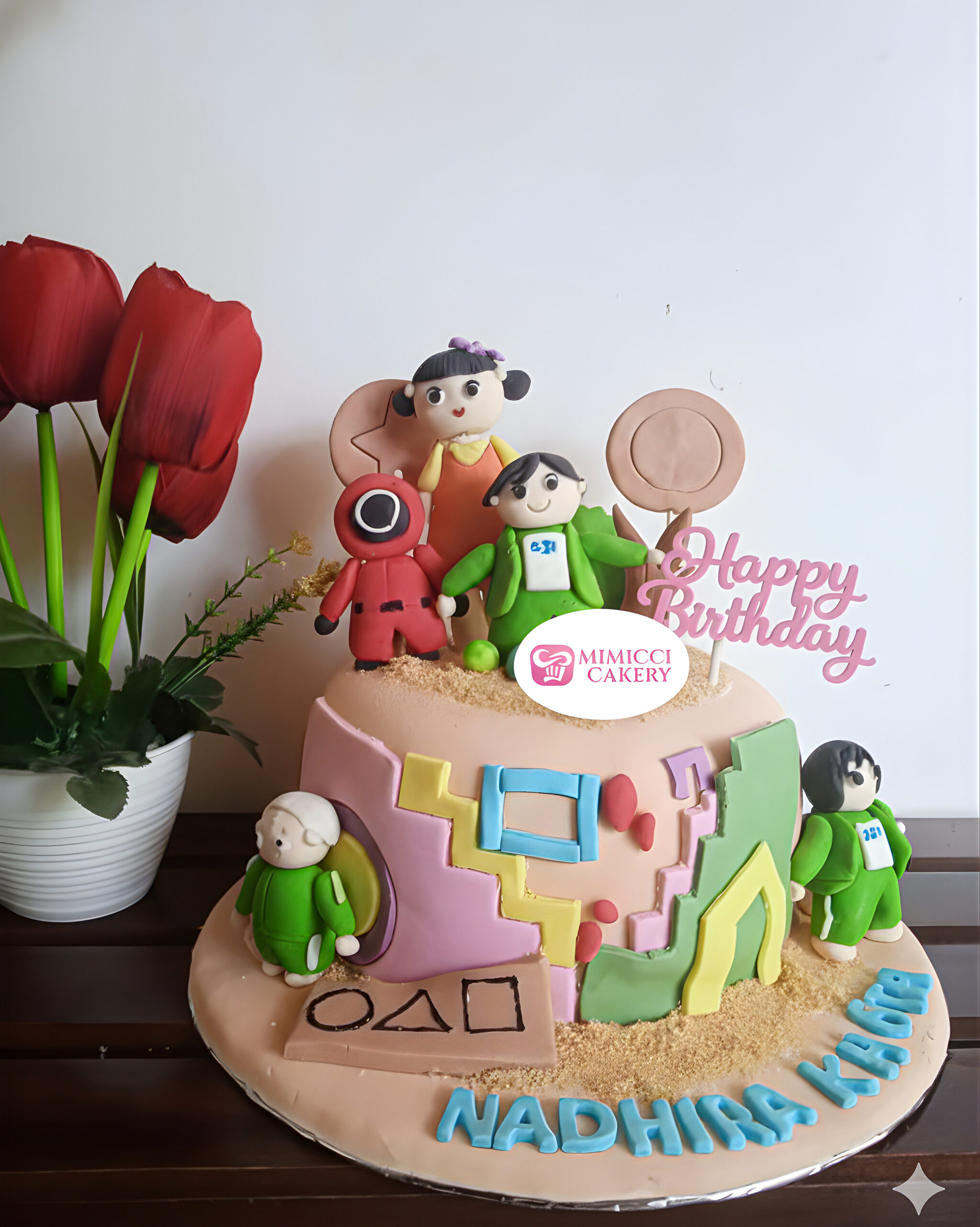Custom Cake Fondant Tema Squid Game by Jasira Cakery