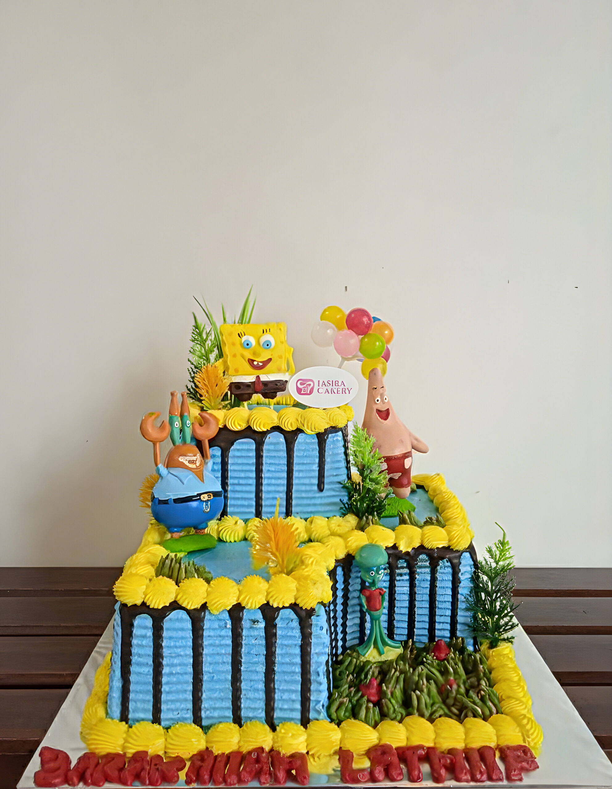 Custom Cake 2 Tingkat Tema Spongebob by Jasira Cakery