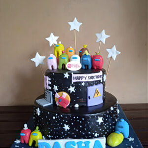 Custom Cake Fondant 2 Tingkat Tema Among Us by Jasira Cakery